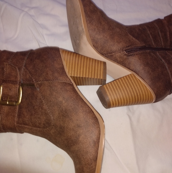 Just Fab Brown Double Buckle Faux Fur Heels/Boots - Picture 3 of 4